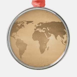 Vintage world map metal ornament