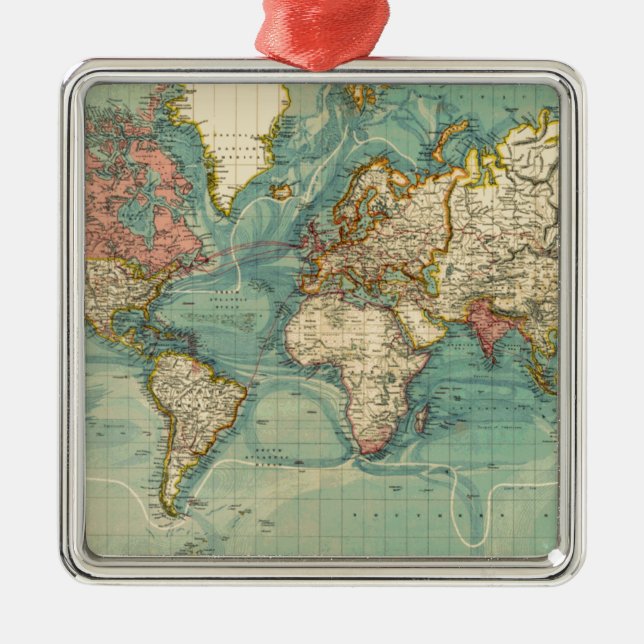 Vintage World Map Metal Ornament (Front)