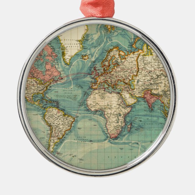 Vintage World Map Metal Ornament (Front)