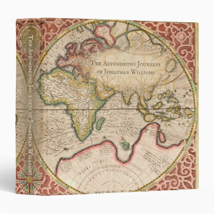 Vintage World Map Monogram Name Binder