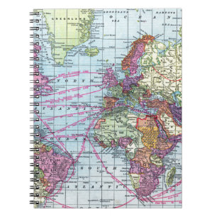 Vintage world map notebook