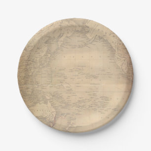 Vintage World Map Old Parchment Paper Plate