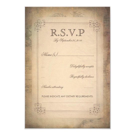 Vintage World Map Old Wedding RSVP Cards
