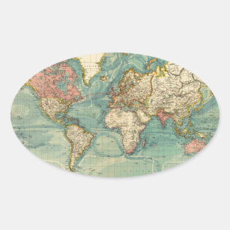 Vintage World Map Oval Sticker