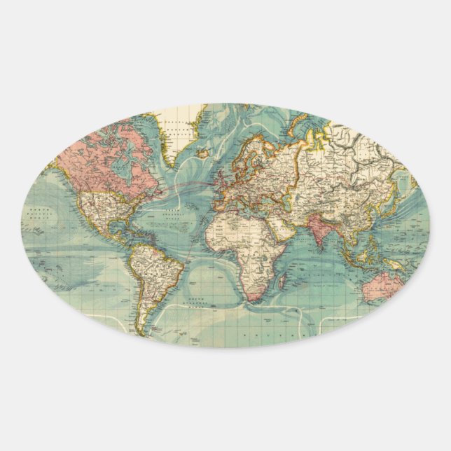 Vintage World Map Oval Sticker (Front)
