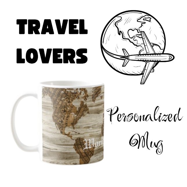 Vintage World Map Personalized  Coffee Mug (Creator Uploaded)