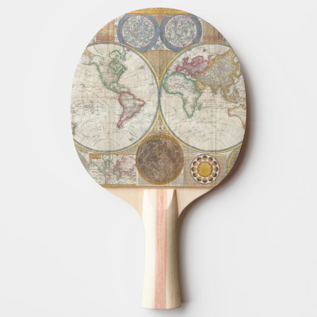 Vintage WORLD MAP Ping Pong Paddle (Front)