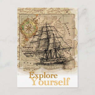 Vintage World Map Postcard