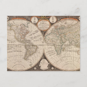 Vintage World Map Postcard