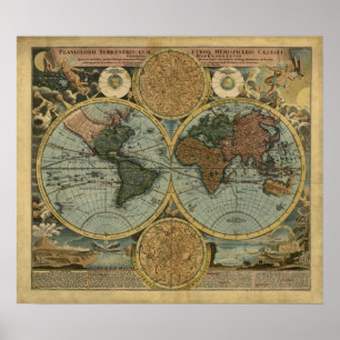 Vintage World Map Poster - 1716 Homann World Map