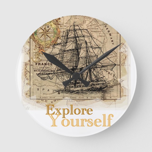 Vintage World Map Round Clock (Front)