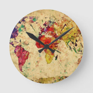 Vintage world map round clock