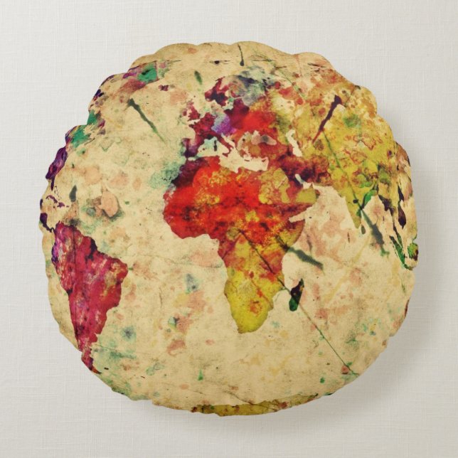 Vintage world map round pillow (Front)