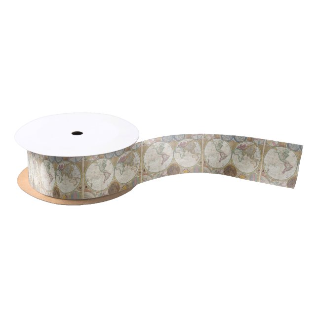 Vintage World Map Satin Ribbon (Spool)