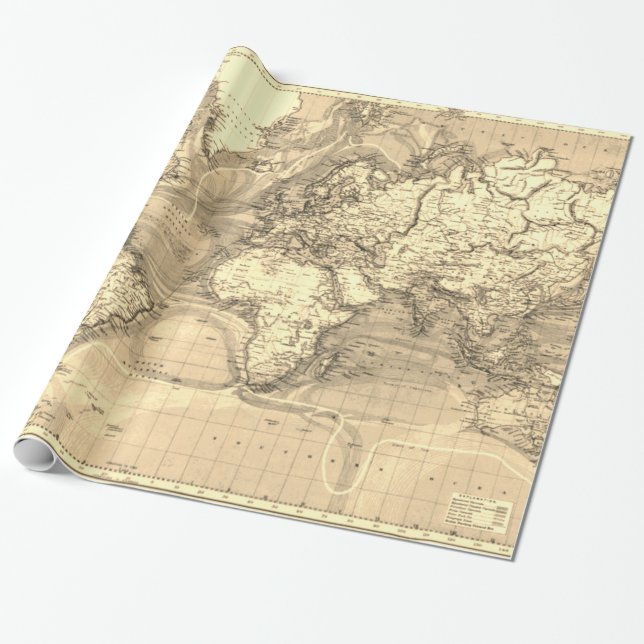 Vintage World Map Sepia Wrapping Paper (Unrolled)