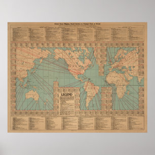 Vintage World Map Shipping Routes and Speeds -1923 Poster