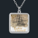 Vintage World Map Silver Plated Necklace<br><div class="desc">Vintage world map,  explore yourself</div>