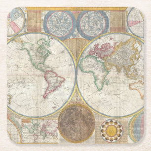 Vintage WORLD MAP Square Paper Coaster