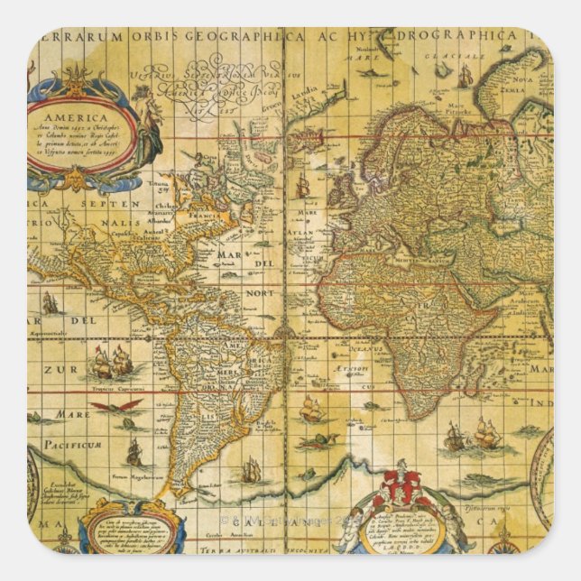 Vintage World Map Square Sticker (Front)