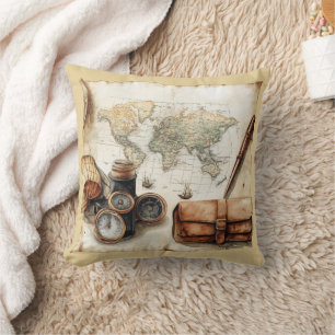 Vintage World Map Throw Pillow