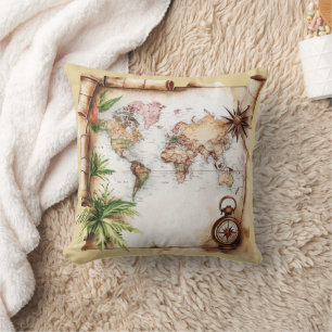 Vintage World Map Throw Pillow