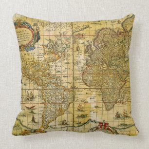 Vintage World Map Throw Pillow