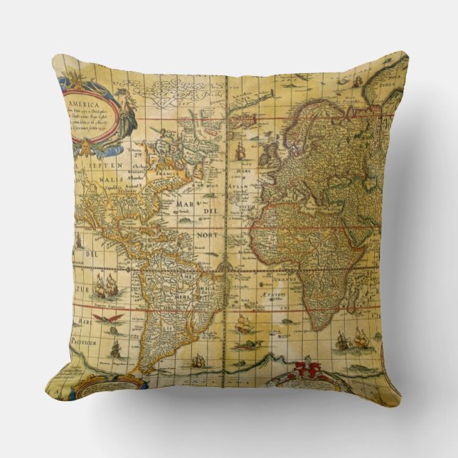 Vintage World Map Throw Pillow (Front)