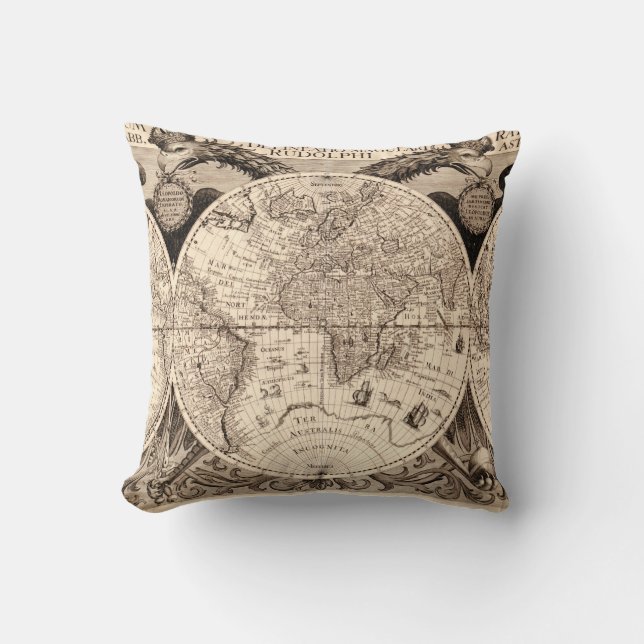 Vintage World Map Throw Pillow (Front)