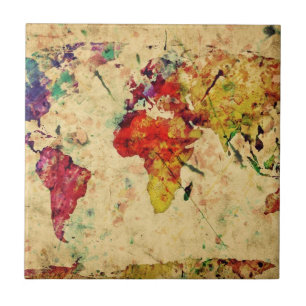 Vintage world map tile