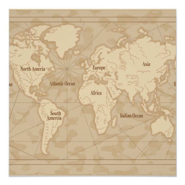 VINTAGE WORLD MAP TRADITIONAL ILLUSTRATION POSTER (Front)