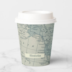 Vintage World Map travel customize your name    Paper Cups