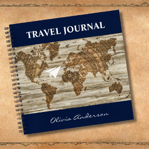 Vintage World Map, Travel Journal, Custom  Notebook