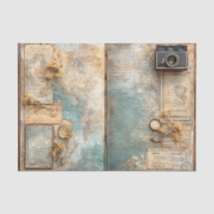 Vintage World Map Traveller Journal Antique Camera Tissue Paper