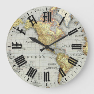 vintage world map wall clock