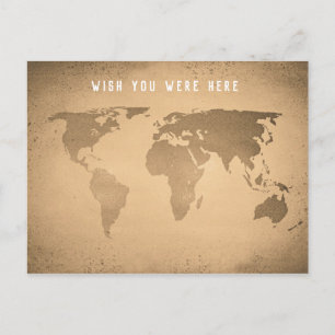 Vintage world map, wish you were here postcard