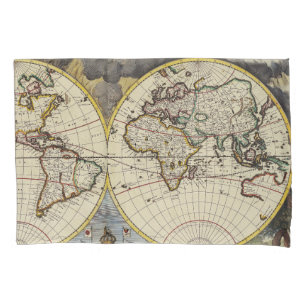 Vintage World Map with Mythological Four Elements Pillowcase
