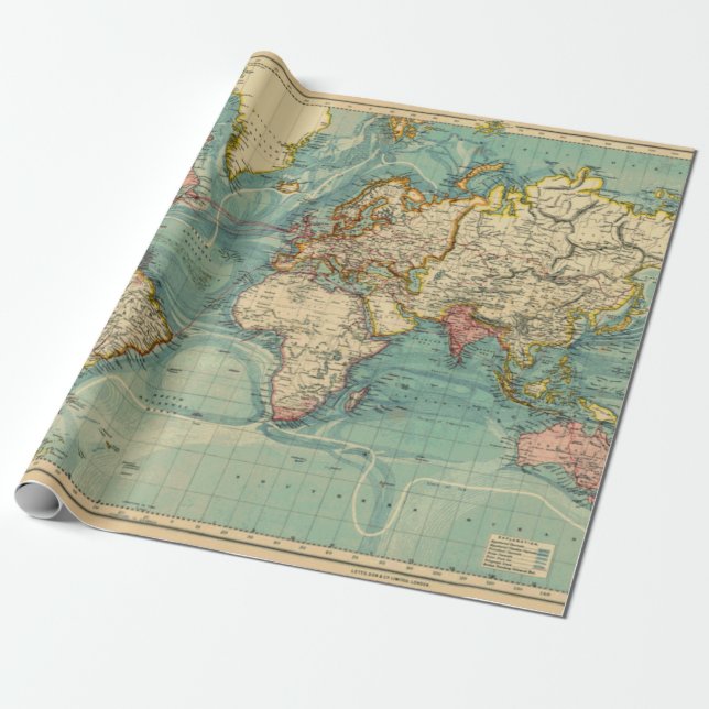 Vintage World Map Wrapping Paper (Unrolled)