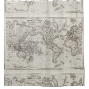 Vintage World Telegraph Lines Map (1855)