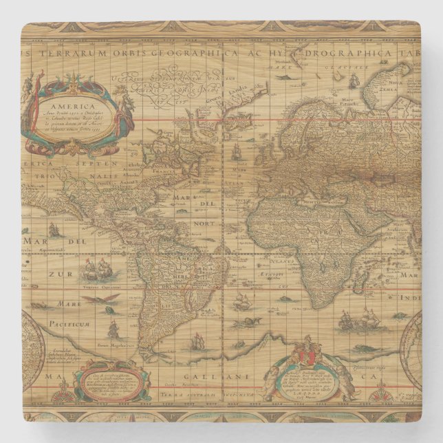 Vintage World Trading Map Stone Coaster (Front)