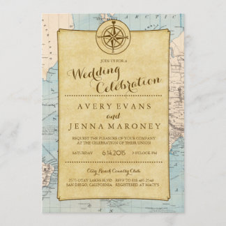Vintage World Travel Map Wedding Invitation