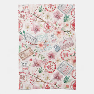 Vintage World Travel Stamp Pattern (1) Kitchen Towel