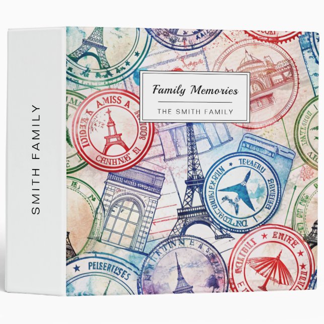 Vintage World Travel Stamp Pattern (2) Binder (Front/Spine)