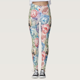 Vintage World Travel Stamp Pattern (2) Leggings