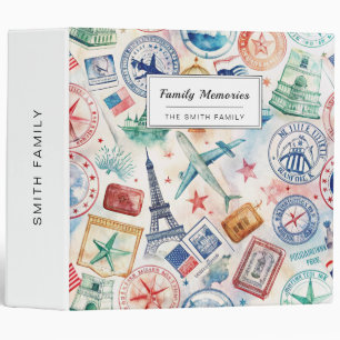 Vintage World Travel Stamp Pattern (3) Binder