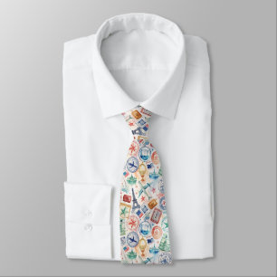 Vintage World Travel Stamp Pattern (3) Tie