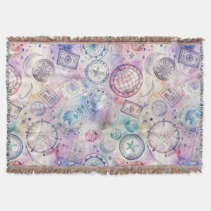 Vintage World Travel Stamp Pattern (4) Throw Blanket