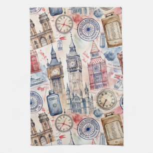 Vintage World Travel Stamp Pattern (5) Kitchen Towel
