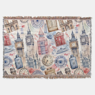 Vintage World Travel Stamp Pattern (5) Throw Blanket