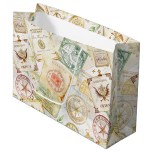Vintage World Travel Stamp Pattern (7) Large Gift Bag