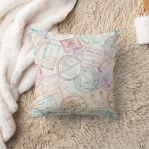 Vintage World Travel Stamp Pattern (8) Throw Pillow